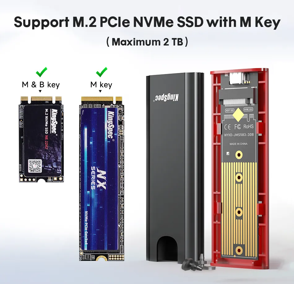 Case M.2 NVMe NGFF Alluminio USB 3.1 Gen2 10Gbps &ndash; Per SSD 2230/2242/2260/2280 Con Cavo 2-in-1