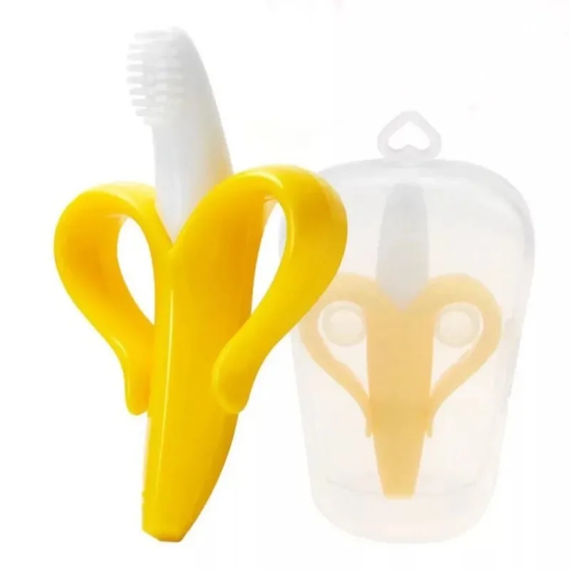 2024 Baby Safe BPA Free Teether Toys Toddle Banana Training Toothbrush Silicone Chew Dental Care Toothbrush Nursing Beads Baby Gift