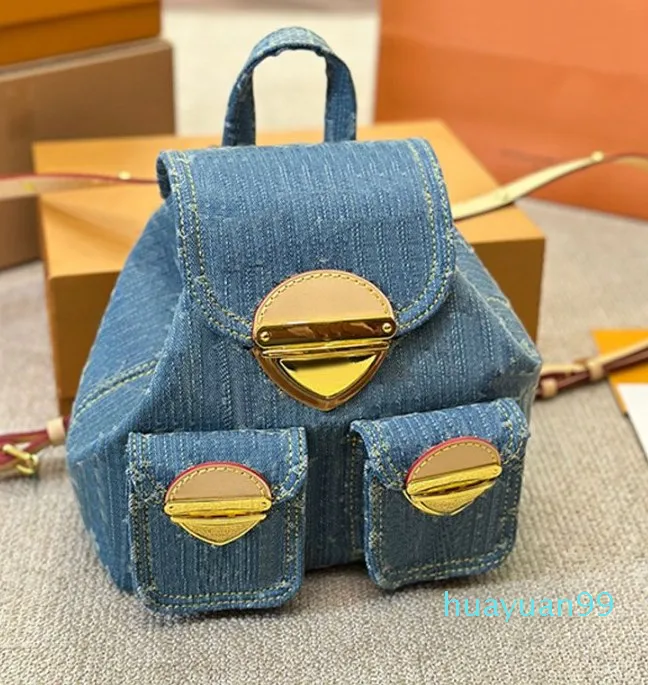 Backpack Bags Men Handbag Blue Denim Canvas Shoulder Bags Classic Print Hardware Buckle Canvas Adjustable Shoulder Strap Bag