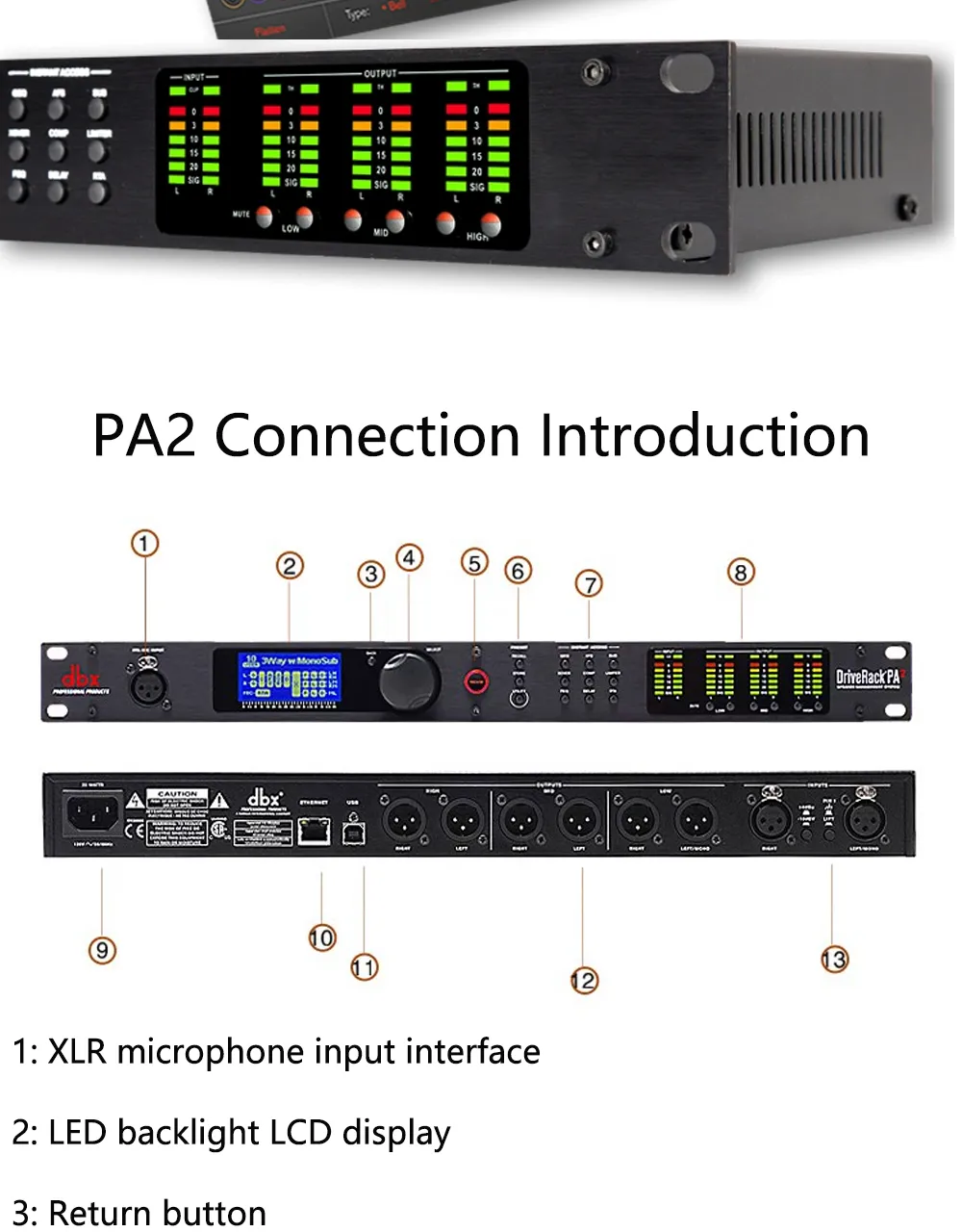 PA2 Audio Processor 2 Input 6 Output Stage Rack Professional Speaker ...