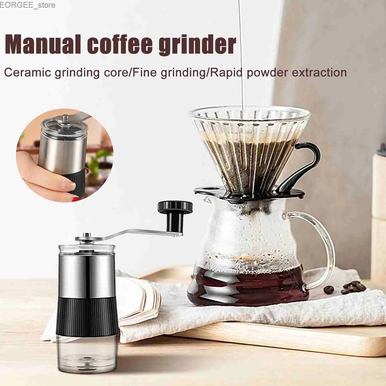 コーヒーメーカー小さなマニュアルクランクコーヒーマシン家庭用ステンレス鋼セラミックコーヒー豆グラインダーポータブルマニュアルコーヒーマシンY240403