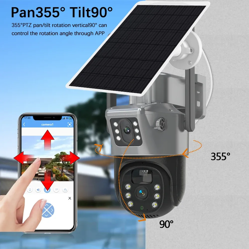 4K 8MP Dual Lens PTZ Solar Outdoor Security Camera with Dual Screens ...