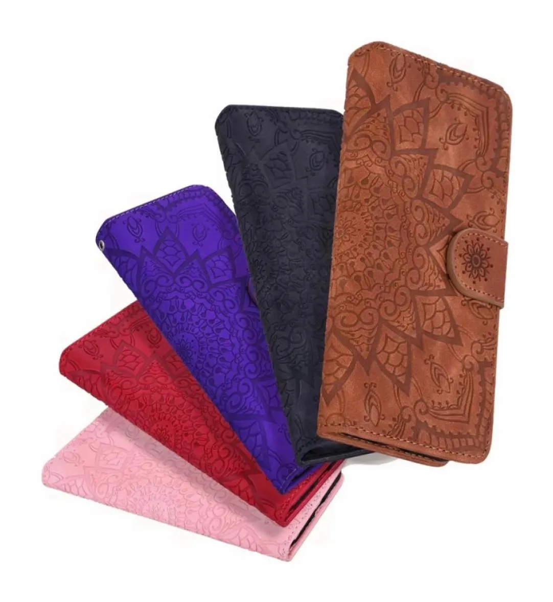 Imprint Henna Flower Leather Wallet Cases For Samsung Galaxy S21 Ultra Plus A42 5G A52 A72 A12 S20 FE M51 Fashion Creidt ID Card S1601926