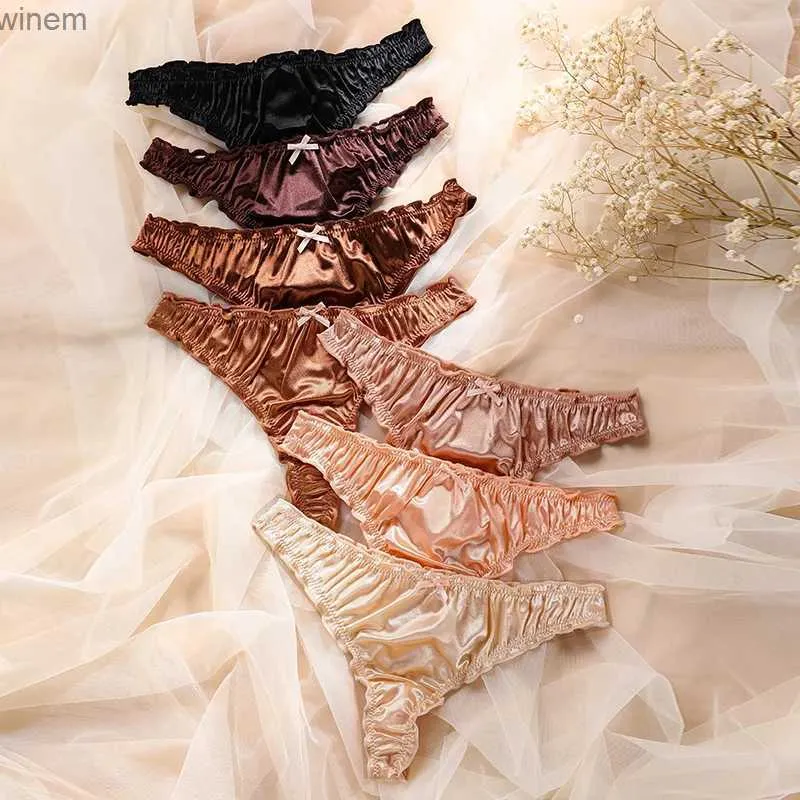 Kvinnors trosor Hot Selling 2019 Womens Pleated Decorative Satin 100% Ice Silk Seamless Oline Invisible Underwear Tanga Bragas Womens Underwearl2404
