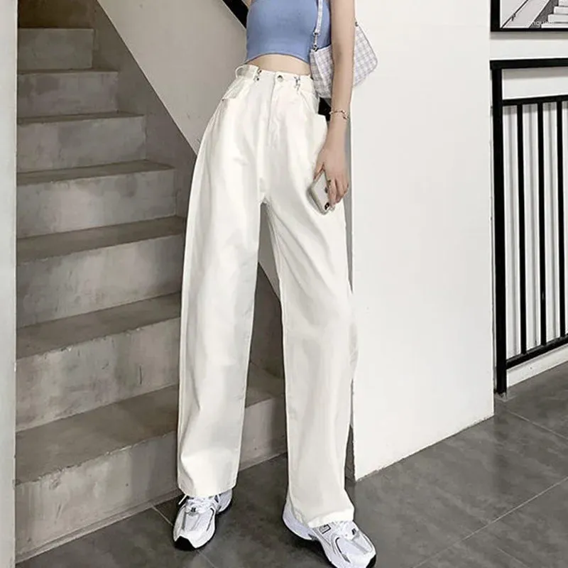 Frauen Jeans Frauen Weißer Freund mit weitem Taille Hosen 2024 Loose Koreanisch für weibliche Straße Mutter Jeanshose Streetwear Frühling