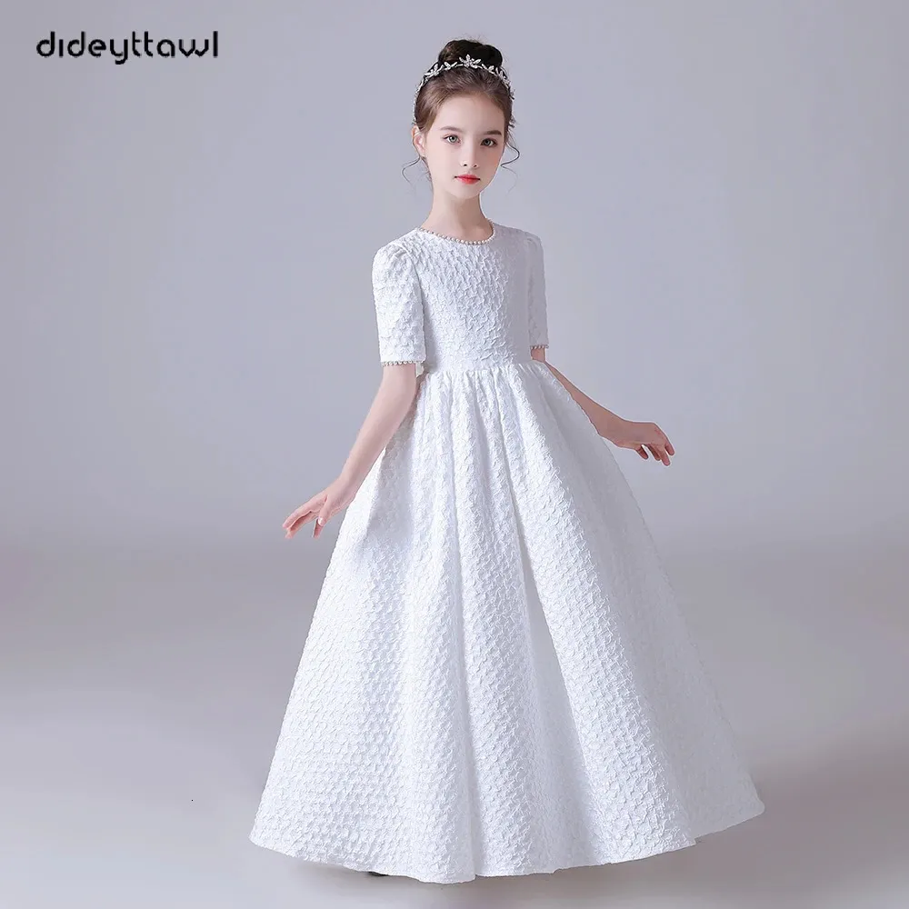 Dideyttawl White Puff Jupe Elegant Flower Girls Robe For Wedding Party Courtes Couettes Junior Bridesmaid Robe 240403