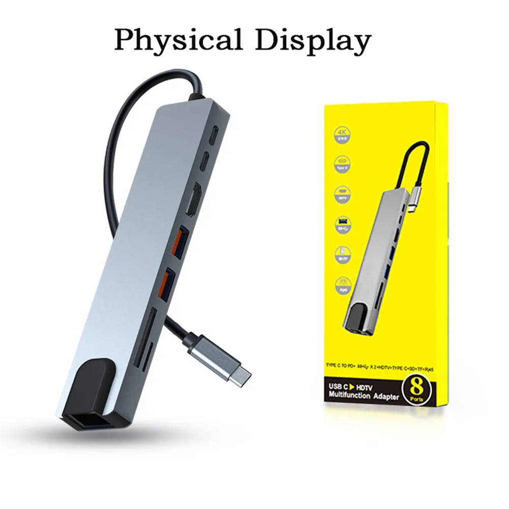 Space Grey 8-in-1 USB-C Hub Adapter With 4K HDMI, 87W PD, RJ45 Ethernet, SD/TF Card Slots