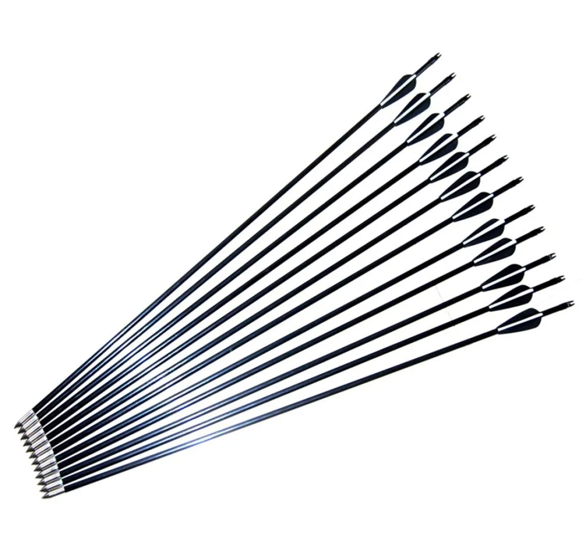 12pcs pack 80cm 76cm 74cm 71cm Archery Hunter Nocks Fletched Steel Arrows Fiberglass Hunting Target Practice for Compound Recurve 1111980