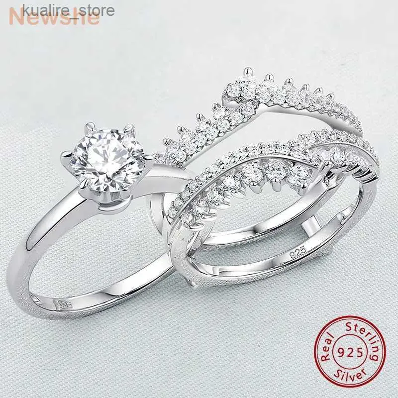 Klusterringar Newshe Wedding Rings for Women Engagement Ring Enhancer Band Bridal Set 925 Silver 1,8ct CZ Fine Jewelry BR0910 L240402