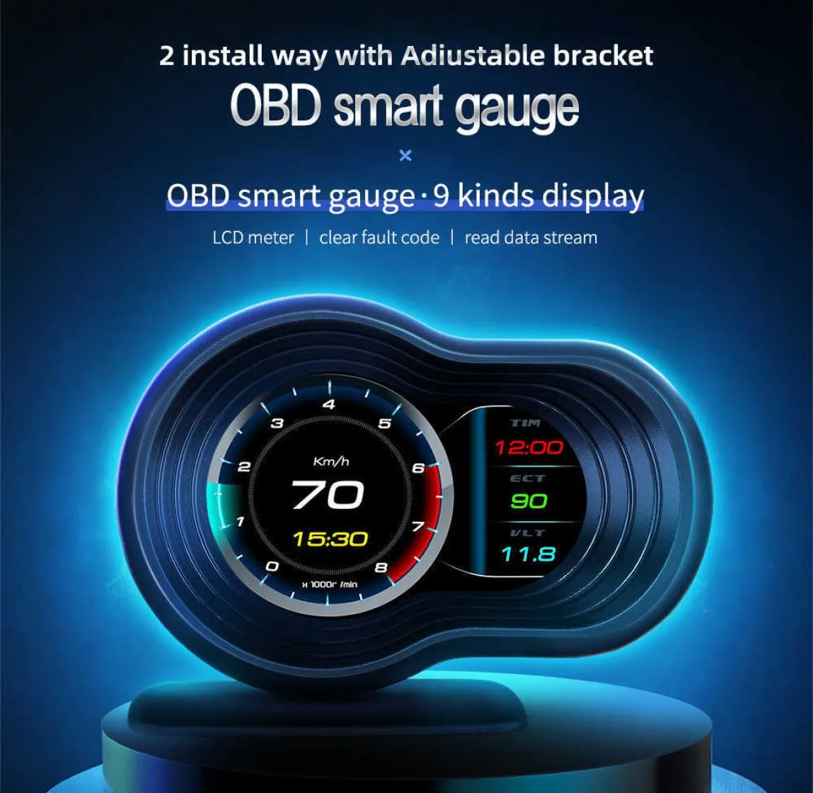 OBD2 GPS 자동차 스마트 헤드 업 디스플레이 디스플레이 디스플레이 자동 게이지 속도 속도계 워터 오일 온도 경보 경고 7368951