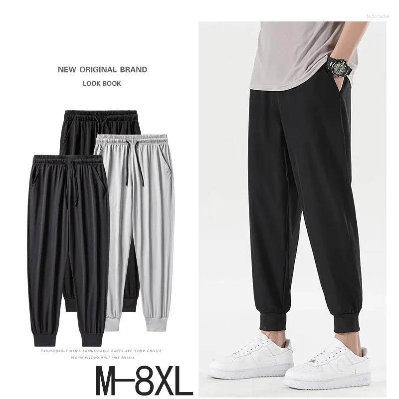 Pantalon pour hommes Nylon quatre côtés élastique été glace soie recadrée pour petits pieds tendance jambe droite séchage rapide Cro