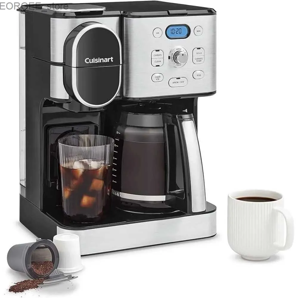 Coffee Makers Single server coffee machine automatic hot and ice coffee machine 12 cup glass caramel stainless steel machine Y240403