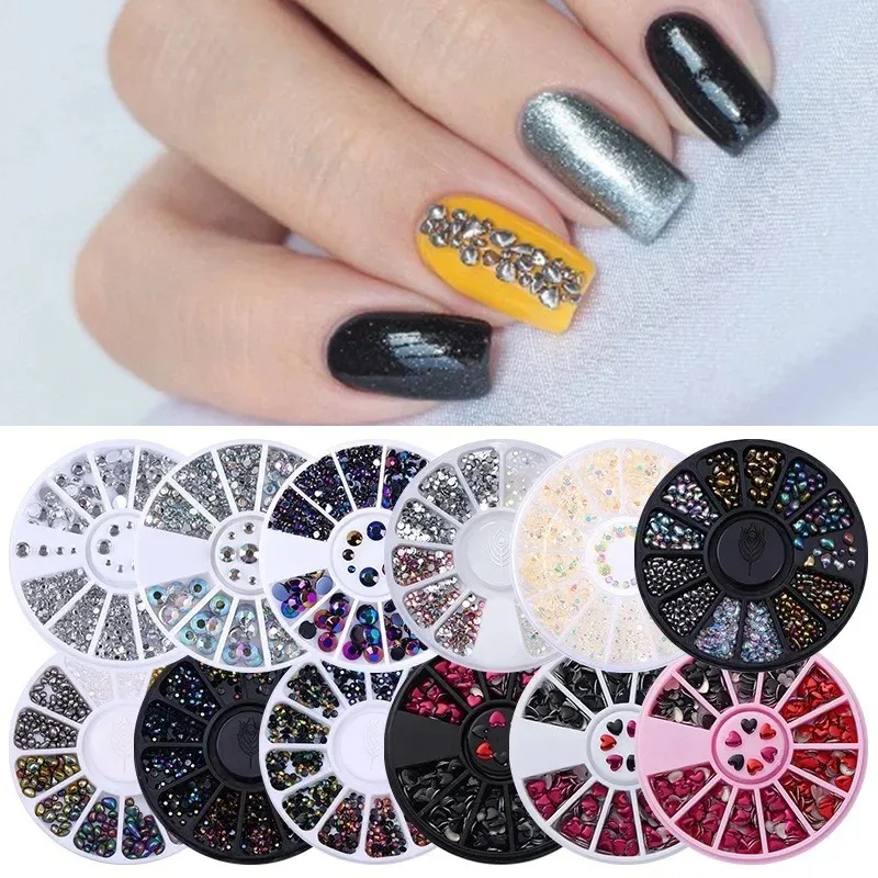 1 boîte mixte en 3d strass nail art décorations de cristal bijoux bijoux or ab pierres brillantes charme accessoires de manucure en verre