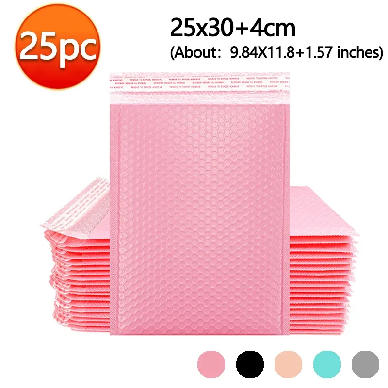 Mailers 25PCS 25x30+4cm Bubble Mailers Padded Envelopes Lined Poly Mailer Shockproof Mailer waterproof Mailer Self Seal Pink