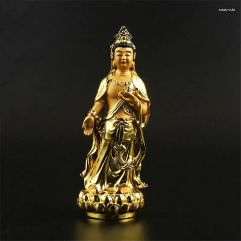 Figurines décoratives 4,92" Statue bouddhiste tibétaine en résine plaquée or faite à la main Candraprabha