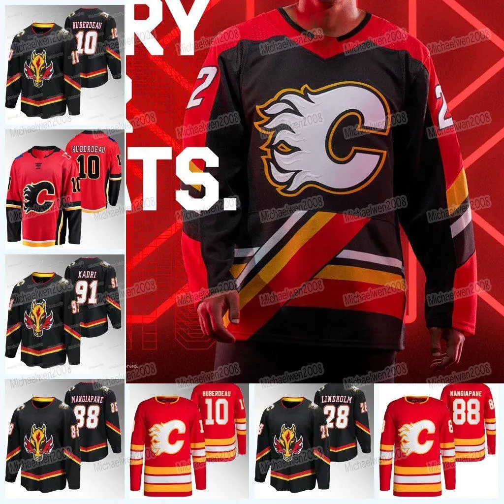 Custom 2023-24 Reverse Retro Hockey Jerseys Jonathan Huberdeau Nazem Kadri Jacob Markstrom Mikael Backlund Michael Stone Elias Lindholm Andrew Mangiapane