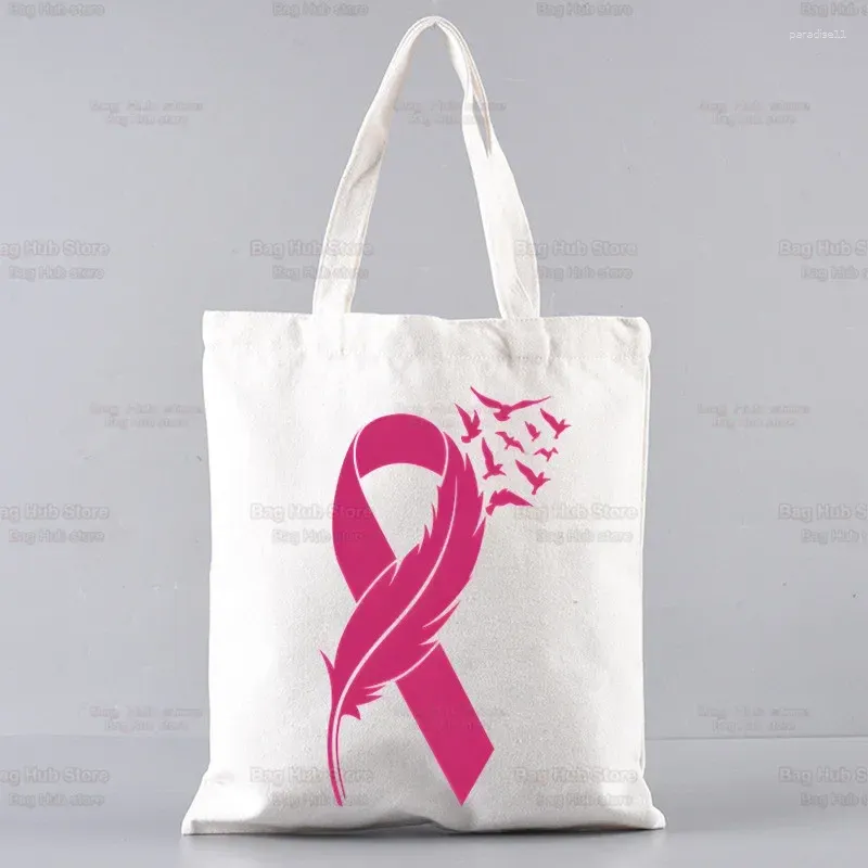 Sacs de Shopping rose d'octobre pour la sensibilisation au Cancer du sein, fourre-tout réutilisable pour femmes, Harajuku, impression de grande capacité