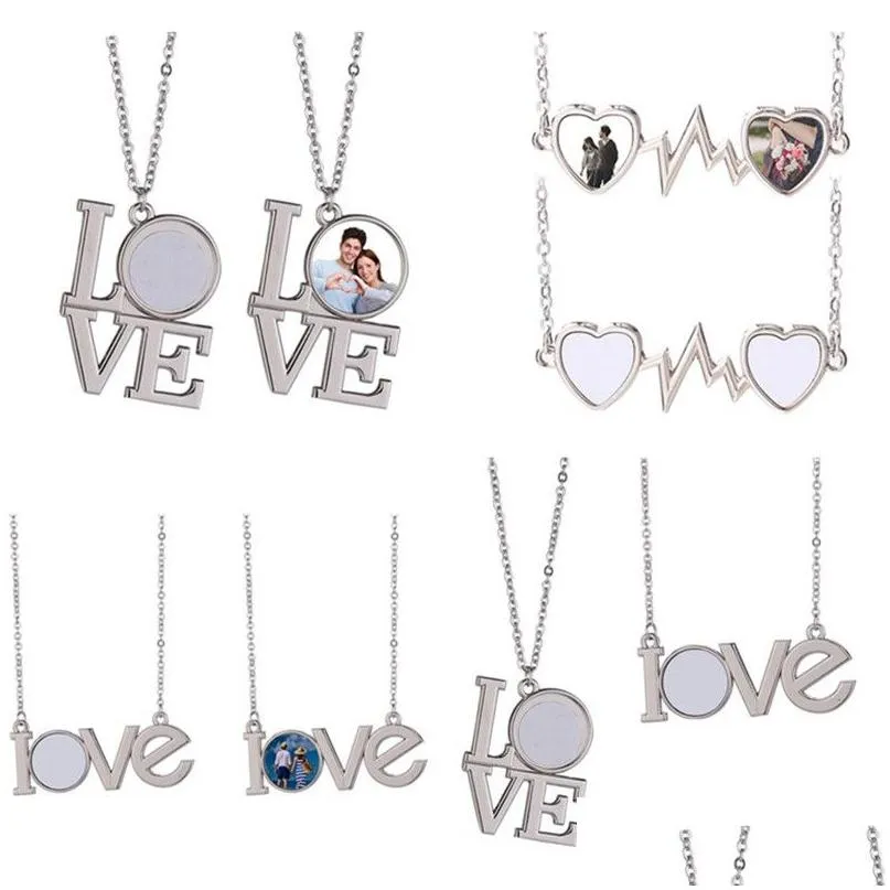 Pendant Necklaces Fashion Diy Sublimation Blank Heart Necklace Designer Woman Jewelry Love Letters Sier Plated Couples For Man Women Dhgry