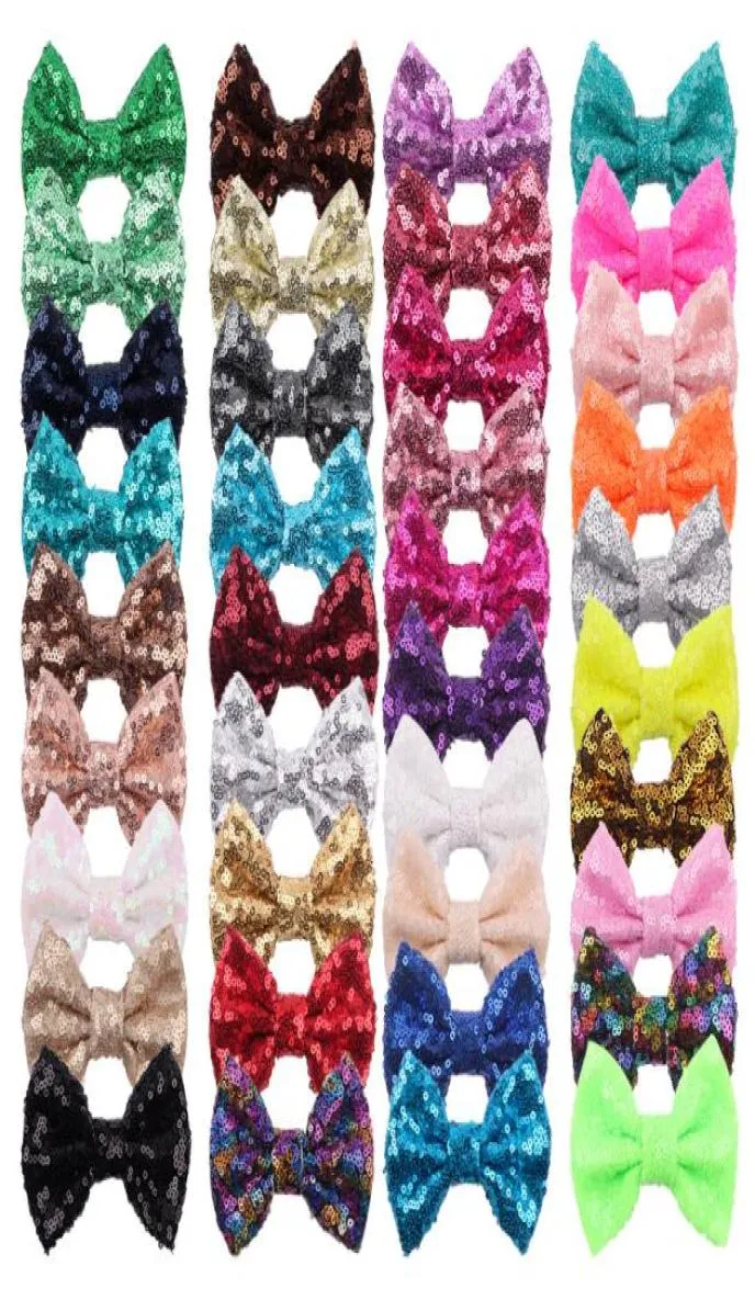 38 färger 4 tum paljetter Bow DIY pannband tillbehör baby boutique hårbågar utan alligatorklipp för flickor M7915204844