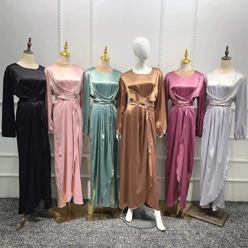 Ropa étnica Medio Oriente Mujeres musulmanas Vestidos largos Manga de satén Abaya Árabes Malasia Vestido islámico Ramadán Eid Vestidos Dubai Fashion