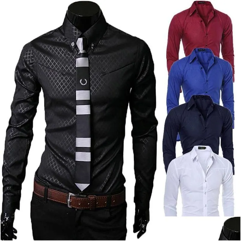 Koszulki męskie męskie Mężczyźni Mężczyźni Slim Fit Męski Koszula Solidna długie rękawy w stylu brytyjski biuro bawełniane moda 2021 Aplikacja dostawy Dhuun