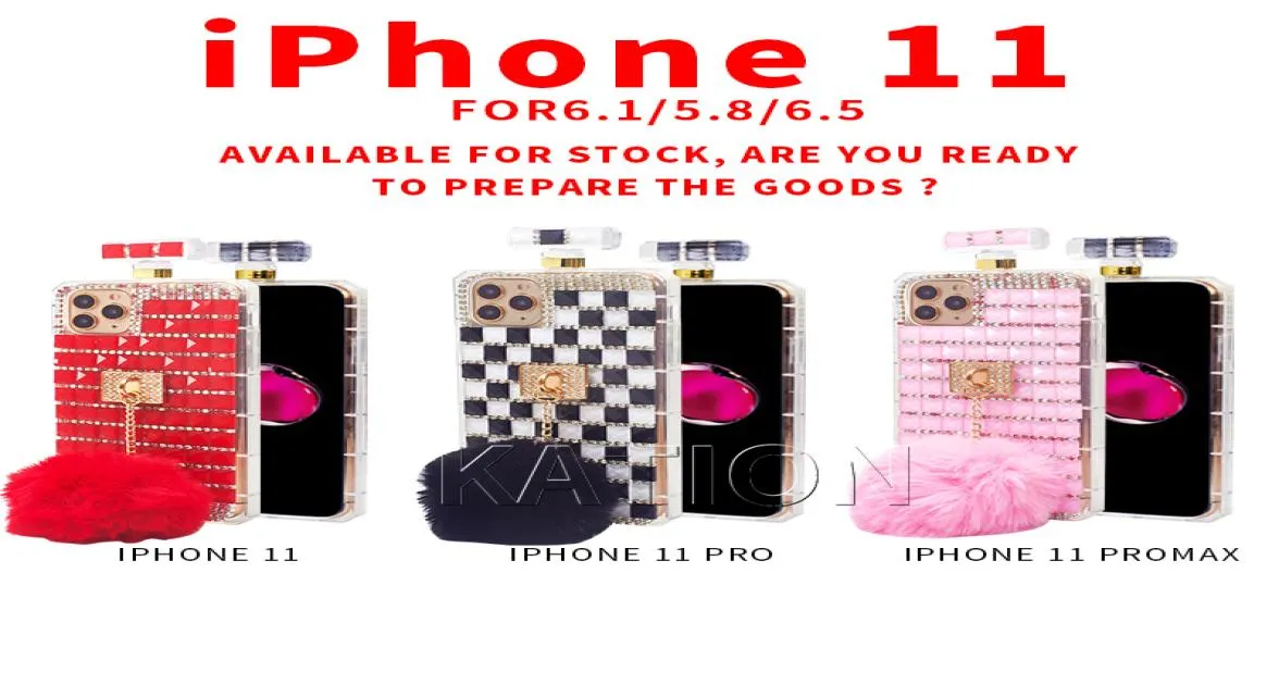 För iPhone 11 Fur Ball Diamond Phone Case Cover IP 11Pro Max Parfym Bottle Bing Bing Diamond Phone Case för iPhone 129569053