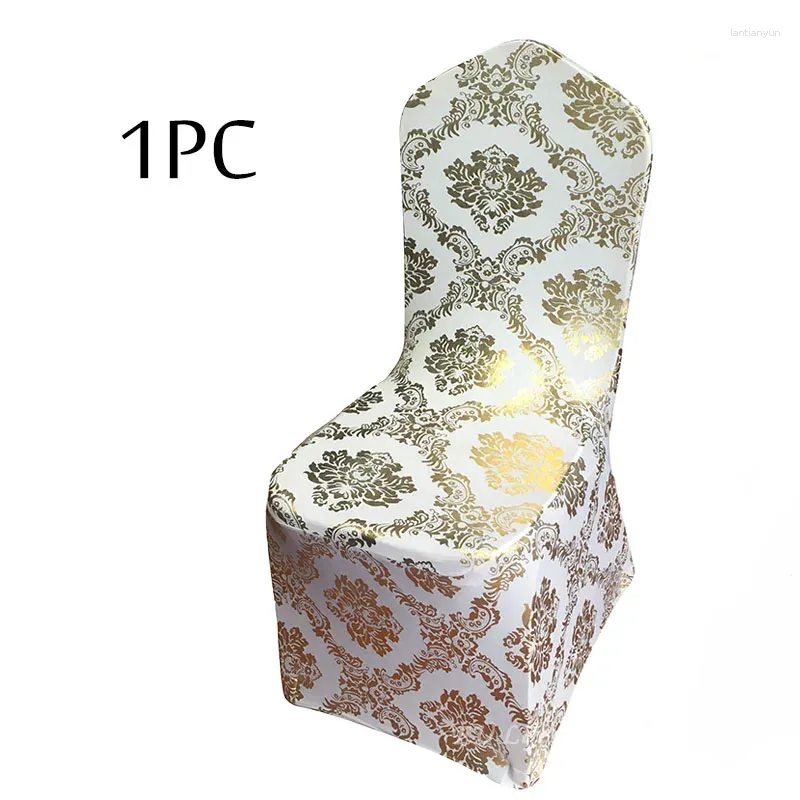 Couvre-chaises 1pc taille universelle élastique lycra spandex bronzing doré fleur métallique imprimée pour les décorations de fête de banquet de mariage