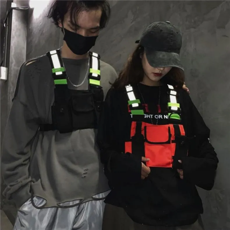 Mężczyźni Kobiety w torbie klatki piersiowej kamizelka refleksyjna Hip Hop Streetwear Funkcjonalna wiązka wiązki piersiowej pakiet Pakiet Pakiet z przodu talia plecak HS6584895