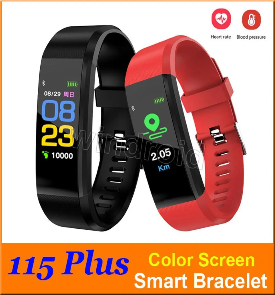 115 Plus Color Screen Bracelet Smart Wristbands Sports Heart Rate Blood Pressure Monitor Waterproof Activity Tracker watch retai3304472