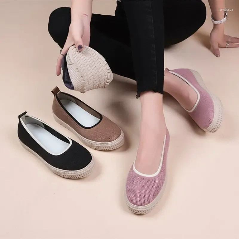 Casual schoenen gaas loafers dames stretch stof flat licht vierkant teen luxery dames mode