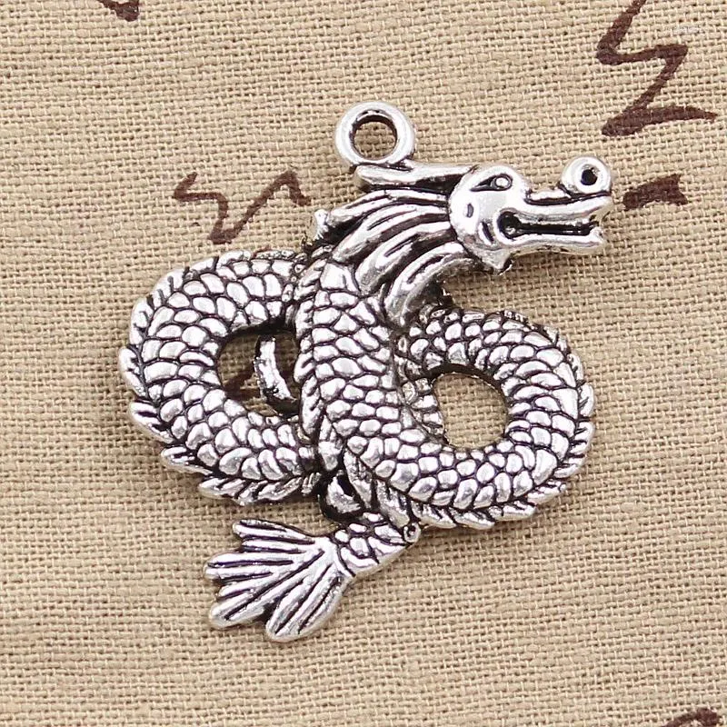 Charms 4pcs China Loong Dragon 46x40mm Pendientes de color plateado antiguo Crafts de bricolaje haciendo hallazgos de joyas tibetanas hechas a mano