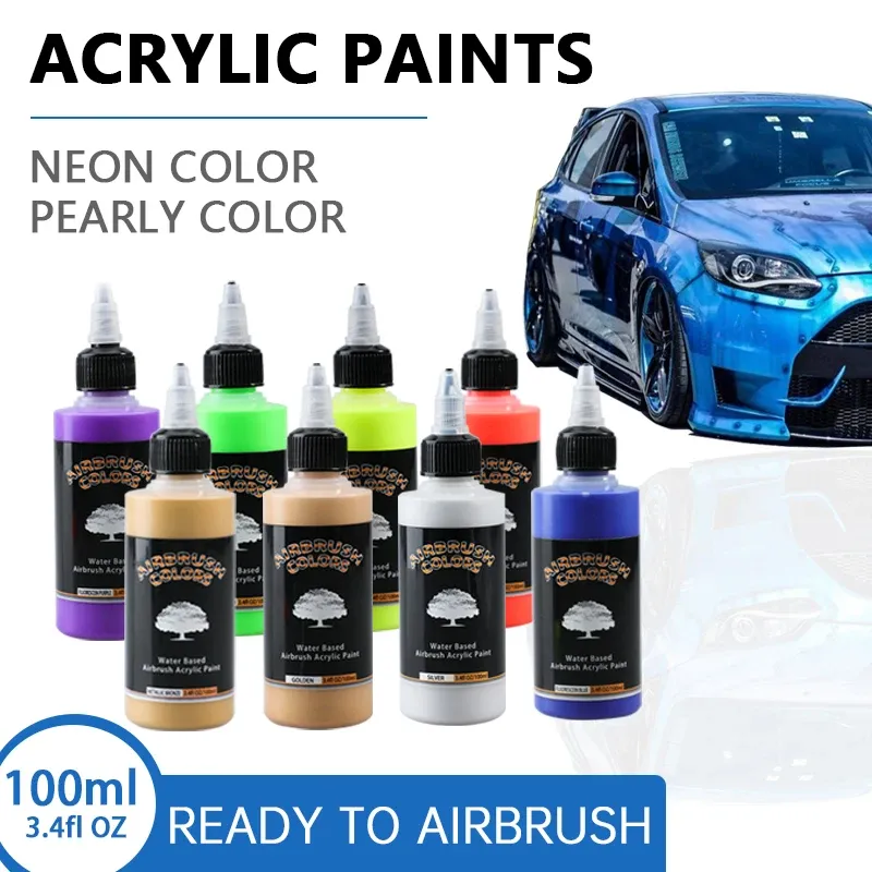 Borstels sagud 2pcs/kits 100 ml acryl verf set 9 kleuren klaar voor airbrush pigment inkt voor nail art tijdelijke tattoo make -up diy model