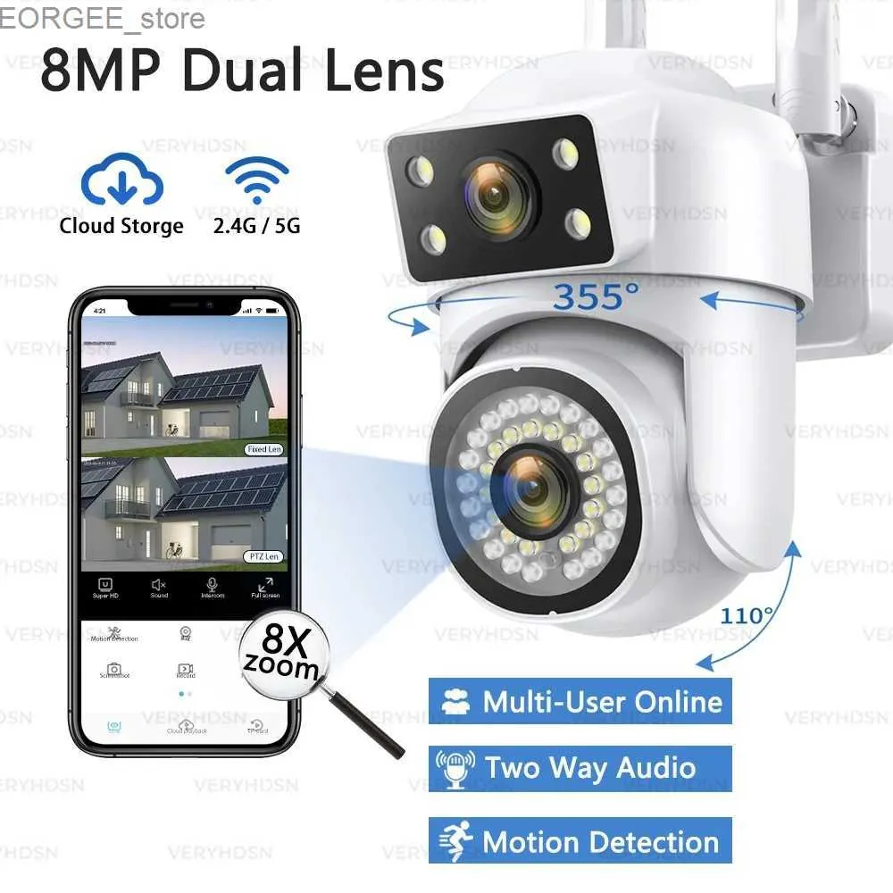 Autres appareils photo CCTV 4K 8MP WiFi PTZ Camera Double Lens IP CCTV CAME DE SURVEILLANCE VIDÉO AI DÉTECT DÉCECTE