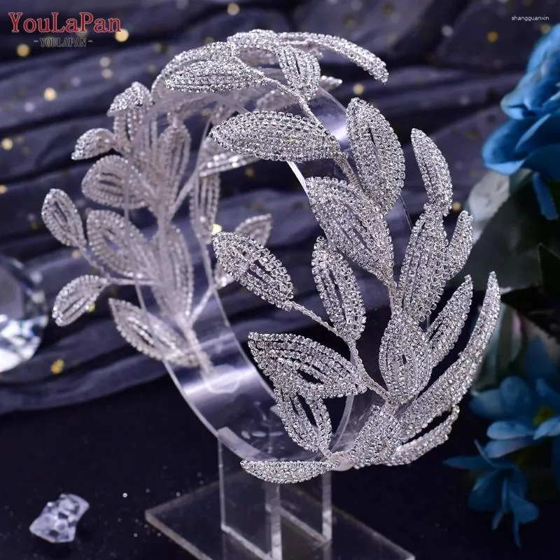 Clips de cabello YouLapan HP484 Diadema de novia Diebre Mujer Tiara Hecho Cadena de boda Sesorie de la hoja de cristal Princesa