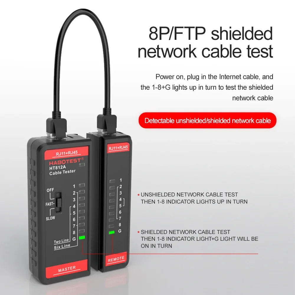 Tester per cavi di rete AMPCOM per cavi Ethernet RJ45 e linee telefoniche RJ11