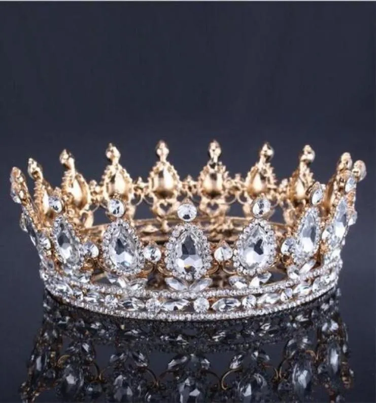 Luxury Vintage Gold Wedding Crown Alloy Bridal Tiara Baroque Queen King Crown Gold Color Rhingestone Tiara Crown4653399