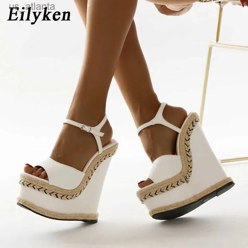 Dress Shoes Size 35-42 White Sandals For Women Summer Fashion Open Toe Ankle Buckle Strap Platform Wedge High Heels Lady H240403