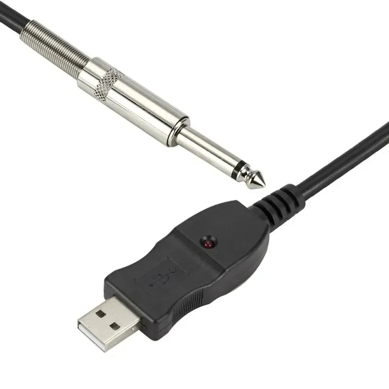 USB Guitar Cable for Easy Connection of Guitar or Bass to Computer for Recording and Audio Conversion with 635mm Jack Adapter