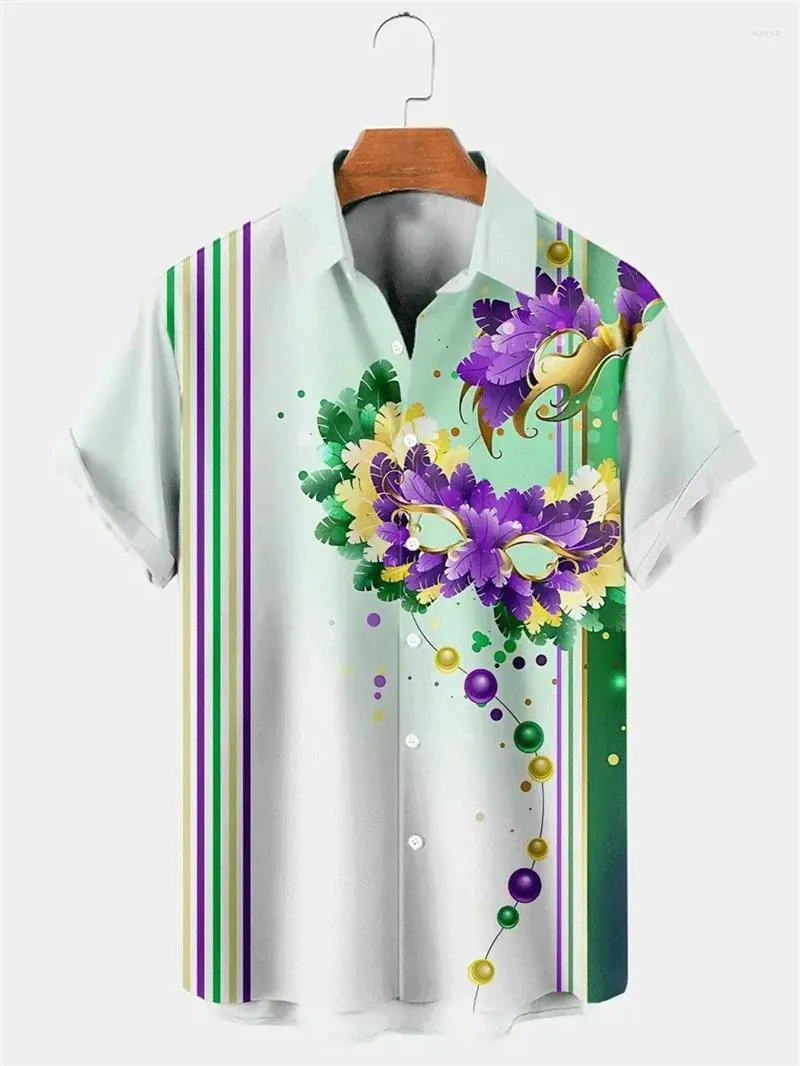 Mäns casual skjortor karneval tryck kort ärmskjorta mardi gras grafisk vändning av hawaii parti bekvämt