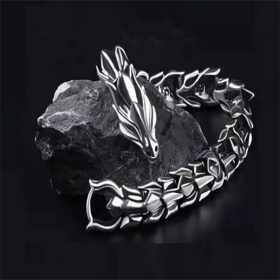 Retro Head Bracelet European and American Men's Hip Hop Punk Dragon Bone Bracelet Jewelry AB80