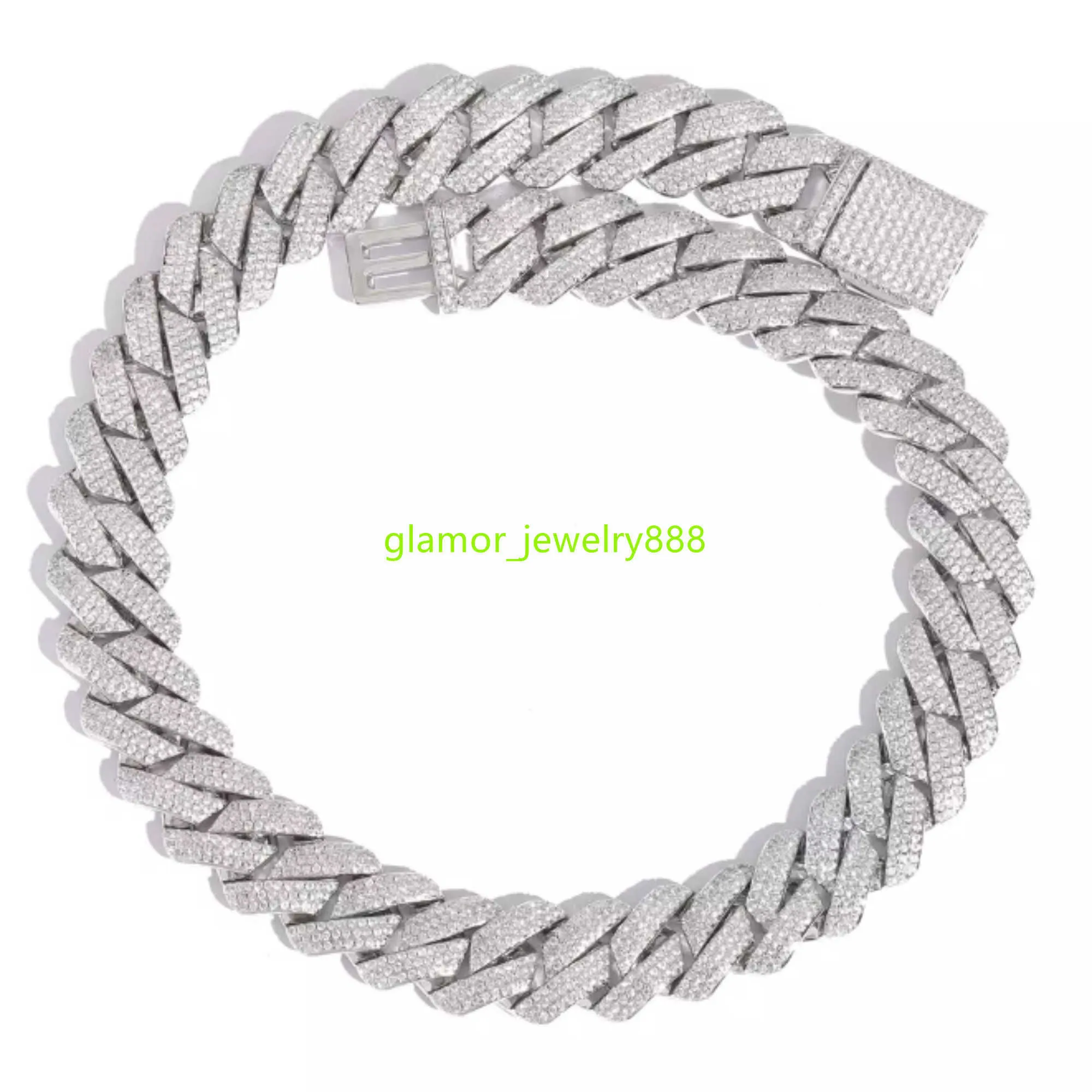 Chaîne de liaison cubaine de 14 mm de haute qualité personnalisée Rhodium plaqué 925 argent sterling avec du diamant Moissanite