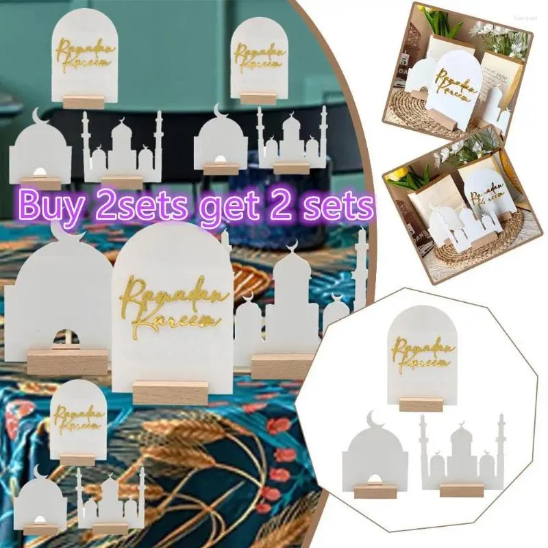 Party Decoration 4set Ramadan Tabell 2024 Eid Mubarak Acrylic Moon Star Castle bordsdekor för islamisk hem deco