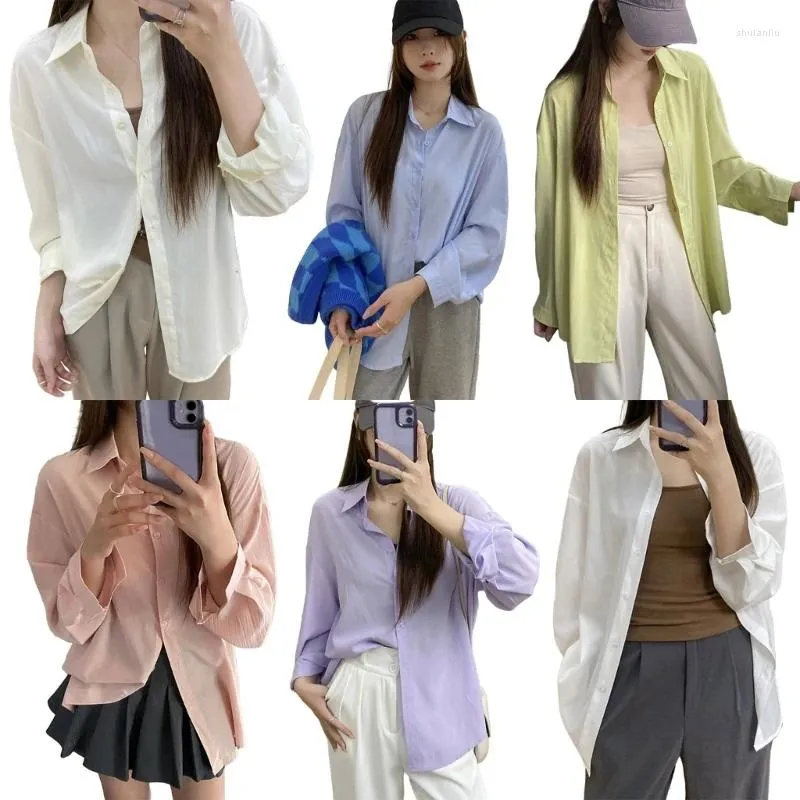 Boulouches aux femmes Boutons à manches longues vers le bas de la chemise à col à collier de Blouse supérieure Top Casual Cardigans tuniques