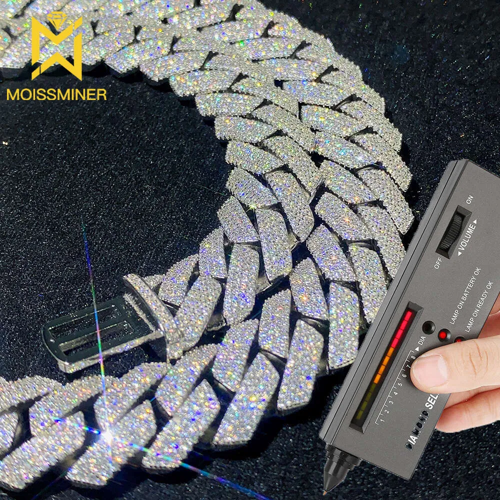 18 mm 4 Reihen Moissanit quadratische Kubanverbindungskette Halsketten Männer Sier Choker für Frauen Pass Diamonds Tester mit GRA