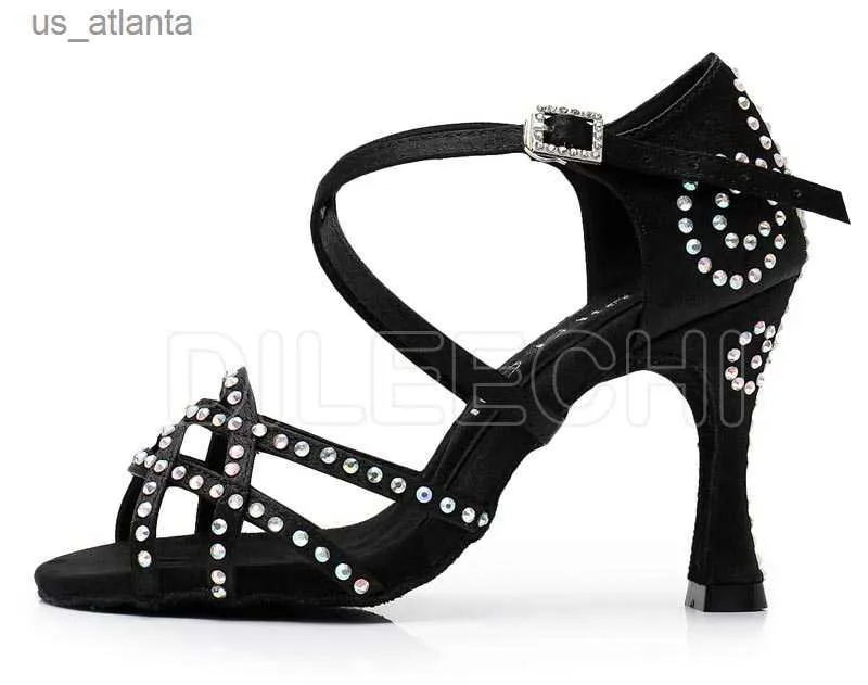 Elbise Ayakkabı Dileechi Kadın Partisi Dans Saten Parlayan Rhinestone Yumuşak Sole Latin Salsa Heel 5cm-10cm H240403XYIE