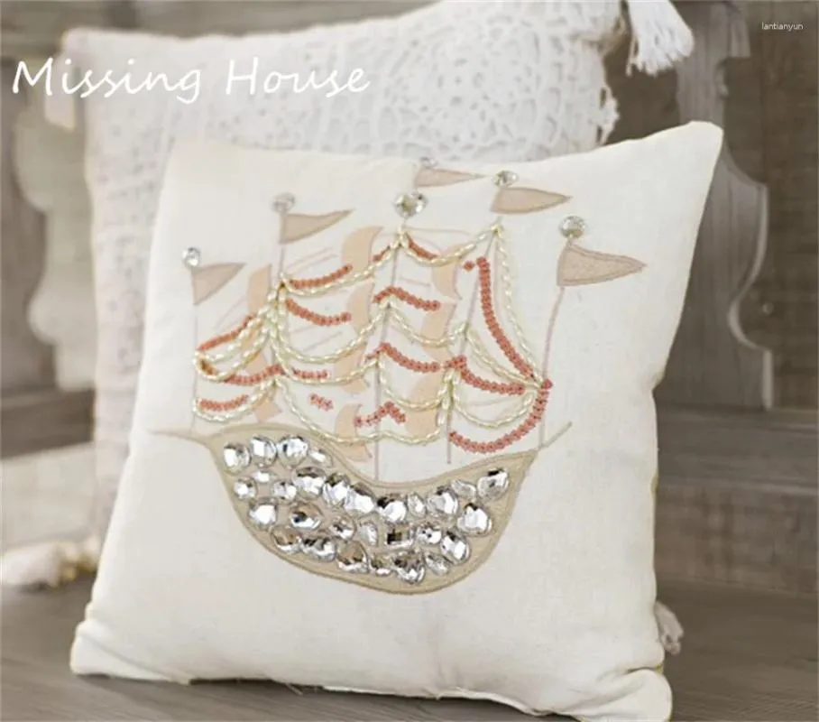 Oreiller Bingling Ocean Ship Perles Brodées Creative Taie D'oreiller Couverture Arrière Décoration De La Maison Pour Canapé-Lit Chaise Salon