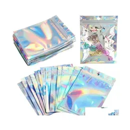 Packing Bags Wholesale Plastic Zipper Bag Laser Holographic Aluminum Foil Pouch Smell Proof Reclosable Pouches For Food Snack Drop D Dh47D