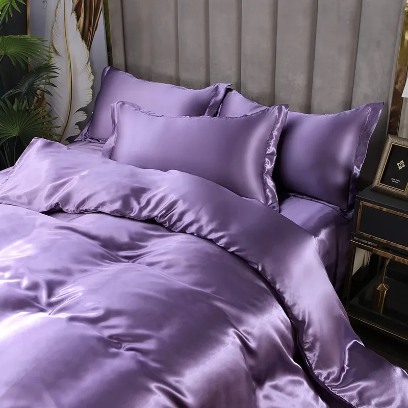 Lyxig satin sängkläder set rayon duvet cover set en enda dubbel king size sängkläder kit designer sängkläder set säng täcker säng linne set 240415