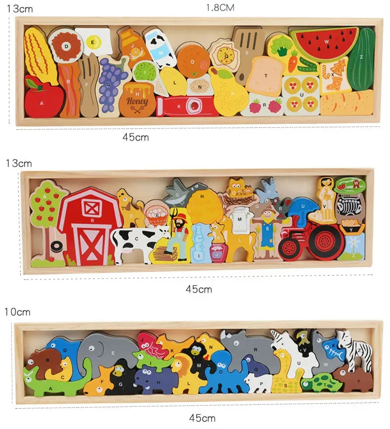 Wooden Puzzle Toy Montessori 3D Animal Farm Game, Preschool Early