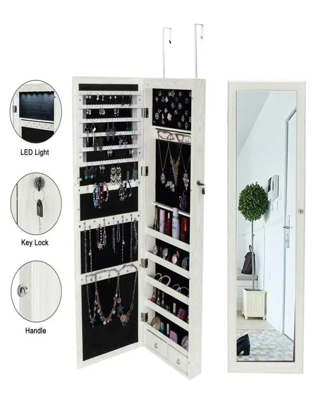 47quot Montagem de parede travável Organizador do armário de jóias espelhado W ArmOire W LED LUZ7011219